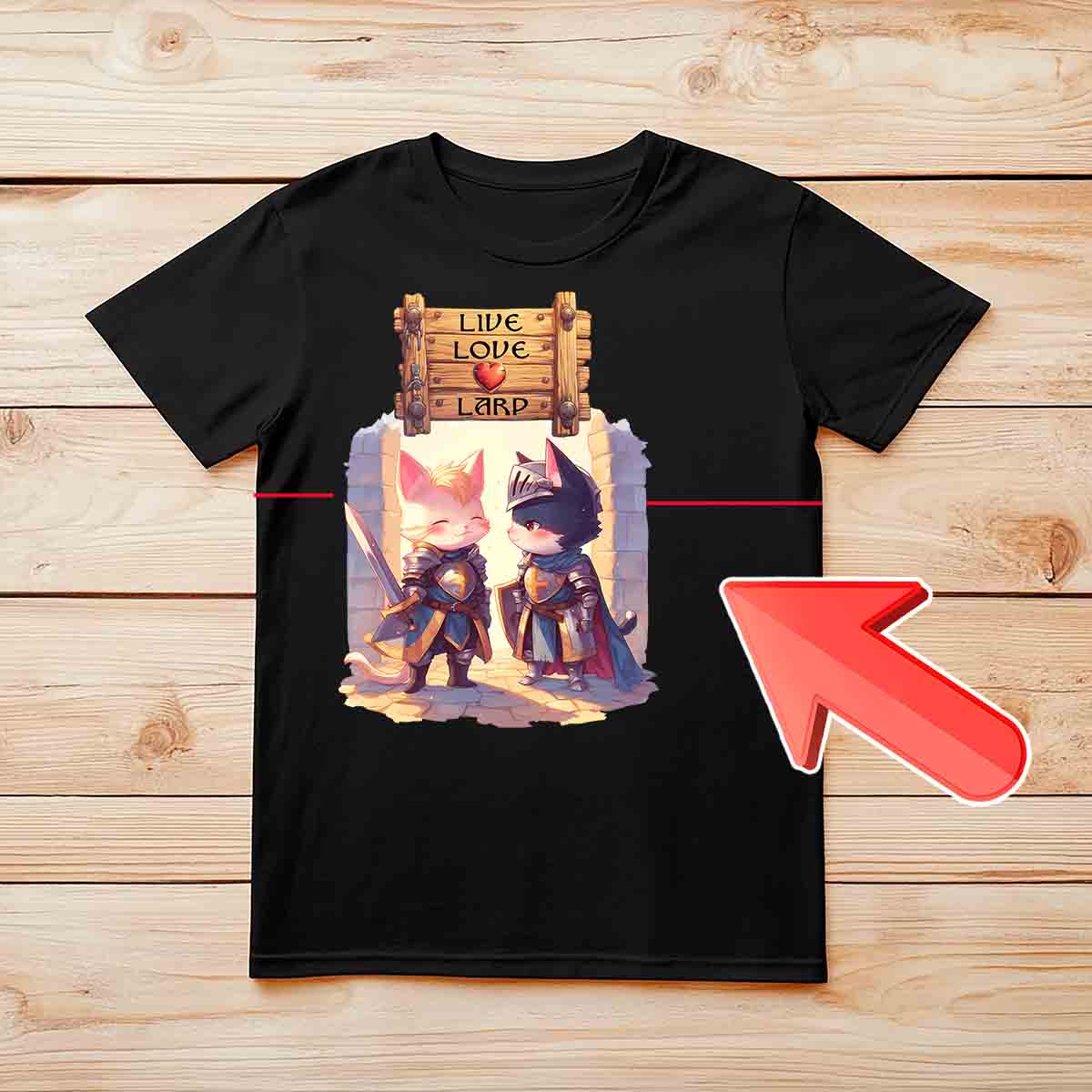 T-Shirt Fehler im Druck verschoben - Live Love Larp Katzen Design