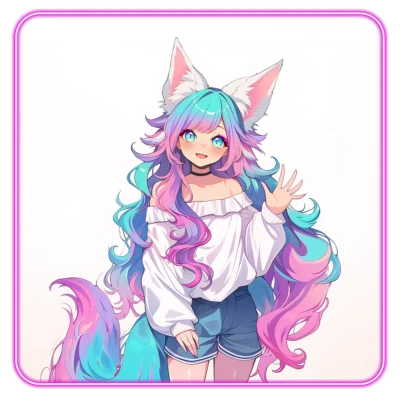 Eine Fuchsgöttin mit aurora farbenen Haaren - Aurora begruesst dich herzlich