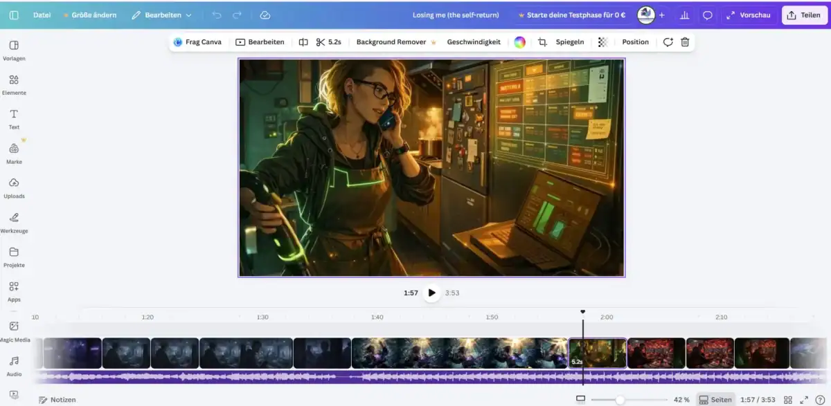 Screenshot aus Canva aus dem Video Losing me - Videoerstellung mit Musik